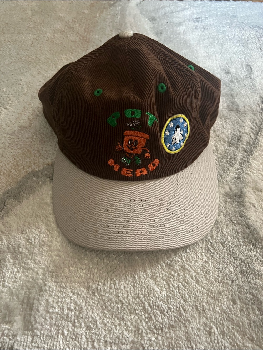 Corduroy Brown and Beige Patch Baseball Cap - Unbranded